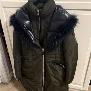 RUDSAK Black and Olive Puffer Jacket with Fur Trim